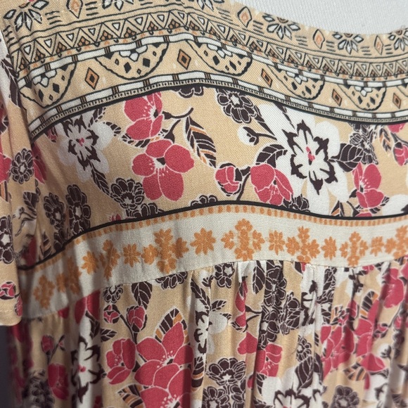 JODIFL Cream Midi Dress with Coral and Mustard Floral Print - Picture 4 of 4